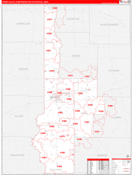 Terre Haute Metro Area Wall Map Red Line Style 2024